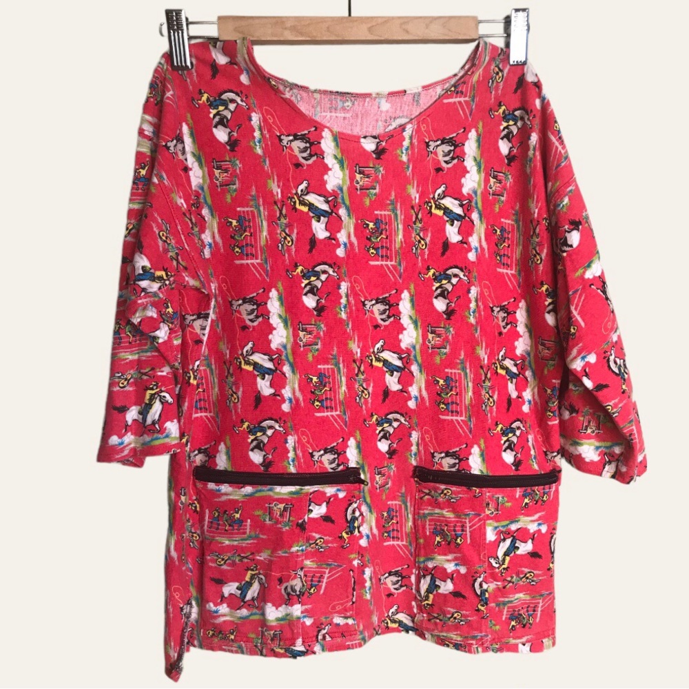 60s Vintage Handmade Western Print Top